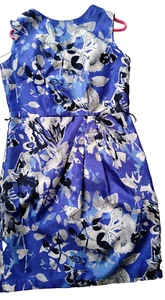 Ellen Tracy Floral Print V Back Dress Black Belt Lined Dress Women's Size 6-8 - Picture 1 of 10