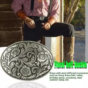 Flower Pattern Alloy Retro Belt Buckle Western Cowboy Belt Buckle for Men Women - Picture 1 of 6