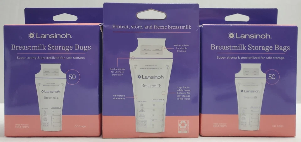 3pk ¡Nuevo! BOLSAS DE ALMACENAMIENTO LACTANCIA LANSINOH 50ct cada una  Foto 1 de 1