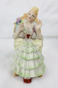 Vintage Andrea by Sadek Occupied Japan Figurine 5” Seated Victorian Lady Bisque - Picture 1 of 8