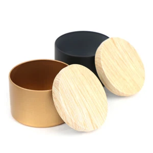 Candle Making Tinplate Empty Storage Jars Wood Grain Lids Cosmetic Pot Tea Bdn - Picture 1 of 15