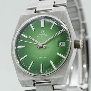 **NEAR MINT** Vintage OMEGA Geneve Cal.1012 Automatic Green Dial Date 34mm Men's - Picture 1 of 17