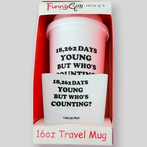 50th Birthday - 18,262 Days Young Travel Tumbler White 16-Ounce With Sleeve - Picture 1 of 2