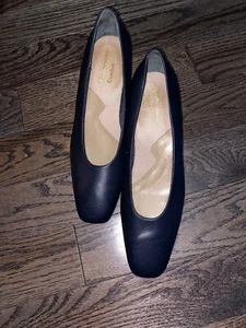 Zapatos/zapatos de salón cómodos de cuero azul con tacón de bloque para mujer talla 11M - Imagen 1 de 10
