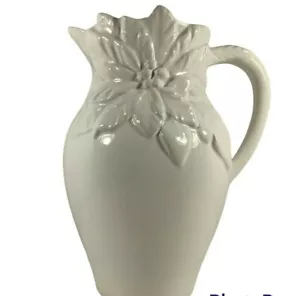 Pier 1 White Poinsettia Hand-Painted Pitcher Made Exclusive For Pier1 In Italy - Picture 1 of 4
