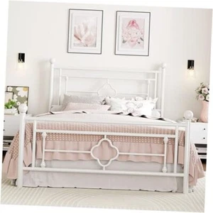 14 Inches Full Size Metal Platform Bed Frame/Vintage Iron-Art Headboard and - Picture 1 of 8