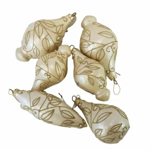 Christmas Teardrop and Finial Leaf Ornaments Lot 6 Ivory Vintage - Picture 1 of 6