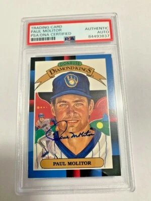 Tarjeta de béisbol firmada con autógrafo por Paul Molitor 1988 Donruss Brewers PSA LOSA Foto 1 de 2