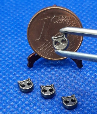 4 x KATZENKOPF, Mini-Knöpfe, ca. 5 mm Ø,  tierische Puppenhaus-Mode, Farbwahl - Bild 1 von 3