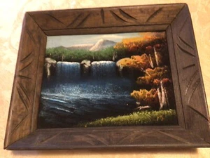 Pintura Acrílica de Paisaje sobre Terciopelo~Vintage~Firmada~Hecha en México~¡EXCELENTE! - Imagen 1 de 9