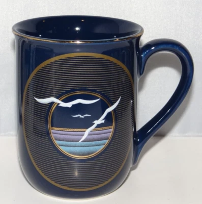 Taza de café OTAGIRI Ocean Scene gaviotas blancas azul cobalto dorado taza de té JAPÓN Foto 1 de 4