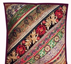 24" Living Room Handmade Patchwork Beaded Embroidered Throw Cushion Pillow Cover - Picture 1 of 8