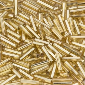Vintage Czech Bugle Beads Straight Silver Lined Gold 9mm 15g 10404001 - Picture 1 of 1