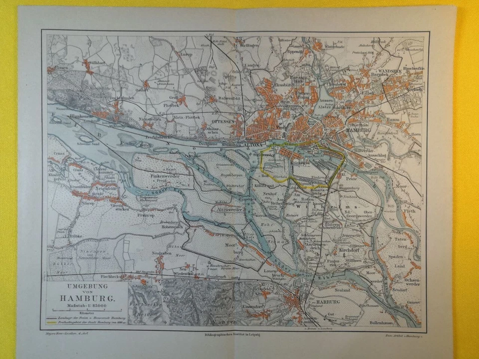 Mapa geográfico vintage de la ciudad de Alemania de Hamburgo 1896 vecindad ORIG 11,5 x 9,5" C20-4 Foto 1 de 3