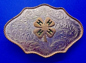 4H Leaf Swirl Ornate German Silver Montana Silversmiths Belt Buckle - Picture 1 of 19