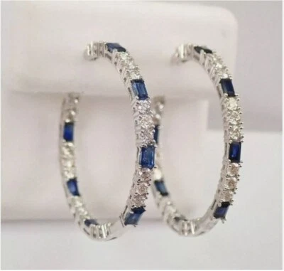 Серьги-кольца из белого золота 14 карат с круглым лабораторным бриллиантом 3,10 карата - Изображение 1 из 4