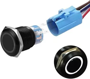 Interruttore a pulsante di bloccaggio 19 mm SPDT on/off impermeabile metallo nero anello 12 V L - Foto 1 di 3