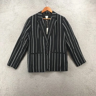 A New Day Coat Jacket Womens 16 Blazer Double Button Pocket Black Linen NEW - Image 1 of 4