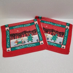 Two Vintage Leshner Christmas Hand Towels Over The River Through The Woods - Picture 1 of 14