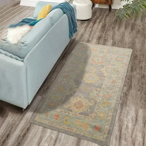 Turkish Arts & Crafts/Mission Oushak 3x5 Aubergine Hand Knotted Wool Area Rug - Picture 1 of 6