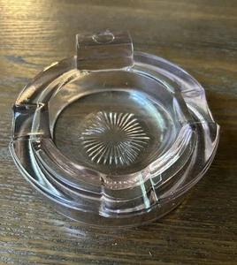 Vintage Ashtray 4.5" Aqua Purple Clear Round Heavy Thick Glass Dish Table Desk - Picture 1 of 5