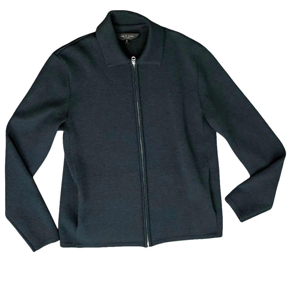 Rag & Bone Navy Blue Melrose Merino Wool Full Zip Collar Sweater Jacket Size S - Image 1 of 4