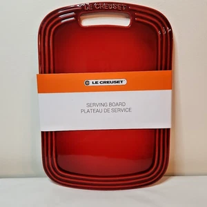 Le Creuset Cerise Red Stoneware Tray Cheese Serving Board 12.25x8.75 Platter NWT - Picture 1 of 11