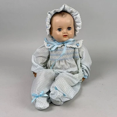Vintage Ideal Baby Doll 18" Baby Doll Blue Outfit Sleep Eyes As Is For Repair - Image 1 of 4