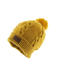 Cable Pom Pom Cuffed Beanie Unisex Yellow Thick Warm Knit Winter Hat by Back 40 - Picture 1 of 5
