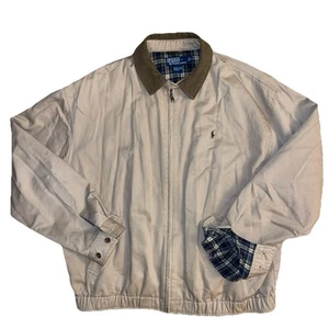 VTG Polo Ralph Lauren Harrington Jacket Plaid Lined Corduroy Collar Khaki Men XL - Picture 1 of 14