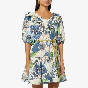 Alemais Farah Ruffle Mini Dress AU 6 8 / US 2 4 / S Floral Short Balloon Sleeves - Bild 1 von 9