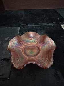 Velero de cristal de carnaval caléndula Fenton años 20 de colección con árboles plato de baratija con volantes - Imagen 1 de 7