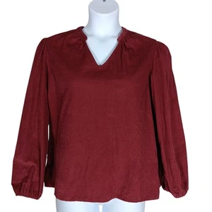 Time & Tru Peasant Corduroy Blouse Size Large Long Sleeve V Neck Elastic Cuffs - Picture 1 of 7