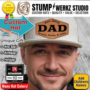Personalized Dad Hat Richardson 112 Custom Leather Patch Dad & Grandad Gift - Picture 1 of 24