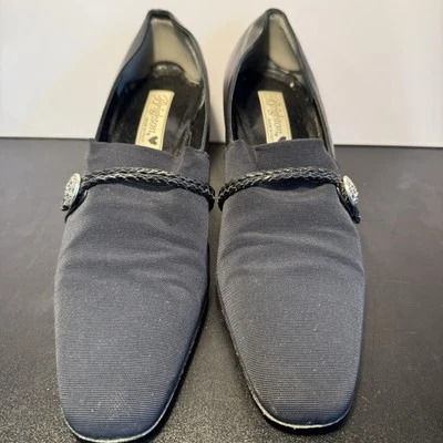 Brighton Mujer Quincy Block Tacones Tela Negra Cuero Elástico Talla 8.5M 2" Foto 1 de 4