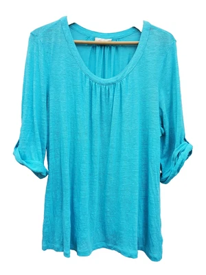 SUÉTER CHARTER CLUB Luxury 2X para mujer LINO azul aguamarina cuello redondo lengüeta enrollable Foto 1 de 4