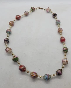 BEAUTIFUL VINTAGE Wedding Cake Murano Venetian Glass Chocker Necklace 24" RARE - Picture 1 of 9