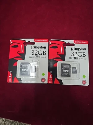 (2 PACK) Kingston Canvas Select 32GB Micro SD Card With Adapter New Unopened - Image 1 of 2