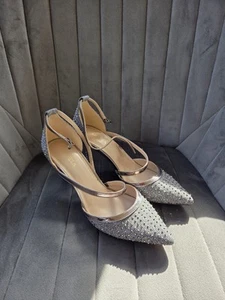 Carvela Size 4 Rhinestone Court High Heels Silver New Boxed - Picture 1 of 9