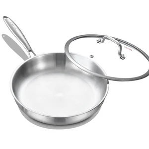 Tri-Ply Stainless Steel Frying Pan with Lid, Compatible with All Cooktops Up ... - Picture 1 of 6