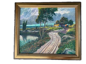 The Road Leading to a Cottage on the Ocean" Signed California Scenery Richter - Picture 1 of 12