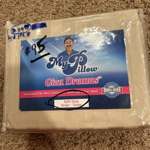 NEW My Pillow Stripe Taupe 100% Giza Dreams 400 TC Cotton SPLIT KING Sheet Set** - Picture 1 of 5