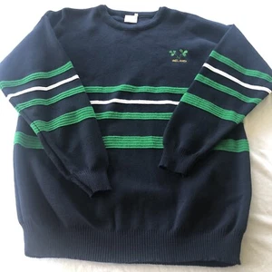 Ireland Sweater XL Mens Green Navy Blue Stripe Irish Quality Knitwear Acrylic   - Picture 1 of 8
