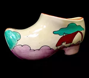 Antique Clarice Cliff - Red Roofs Large Sized Clog c.1932 / Art Deco Pottery - Picture 1 of 8