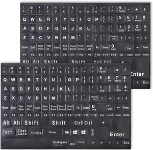 2 Pack Universal English Keyboard Stickers - Matte Black & White Letters - Picture 1 of 7