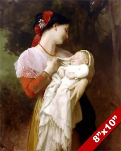 MOTHER HOLDING ADORING SLEEPING BABY BOY CHILD PAINTING ART REAL CANVAS PRINT - Picture 1 of 5