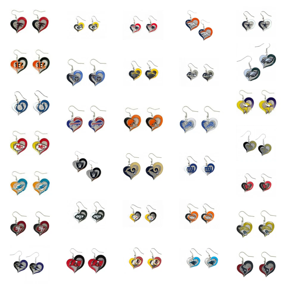 Pendiente corazón remolino colgante encanto NFL ELIGE TU EQUIPO Foto 1 de 4