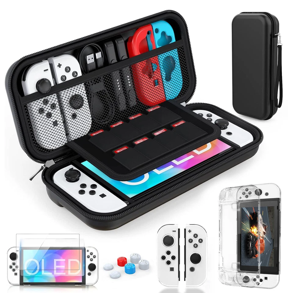Carrying Case + Protective Cover + Tempered Glass Film For Nintendo Switch OLED - Image 1 of 4