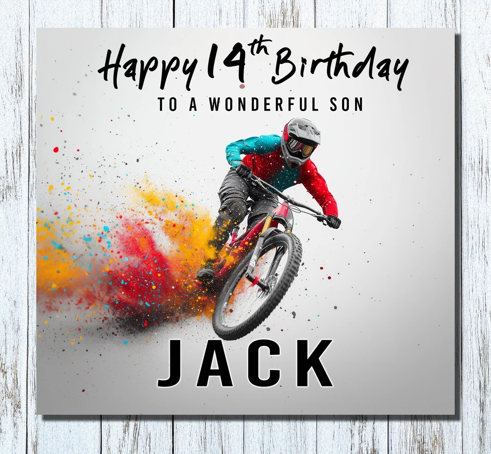 EASIPRINTING Personalised Mountain Biking Birthday Card - Mens Boys Girls Son Grandson