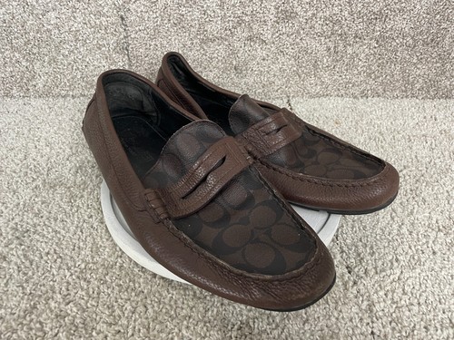 Scarpe eleganti Coach uomo 11.5D FG1105 logo firma punta tonda slip on marrone